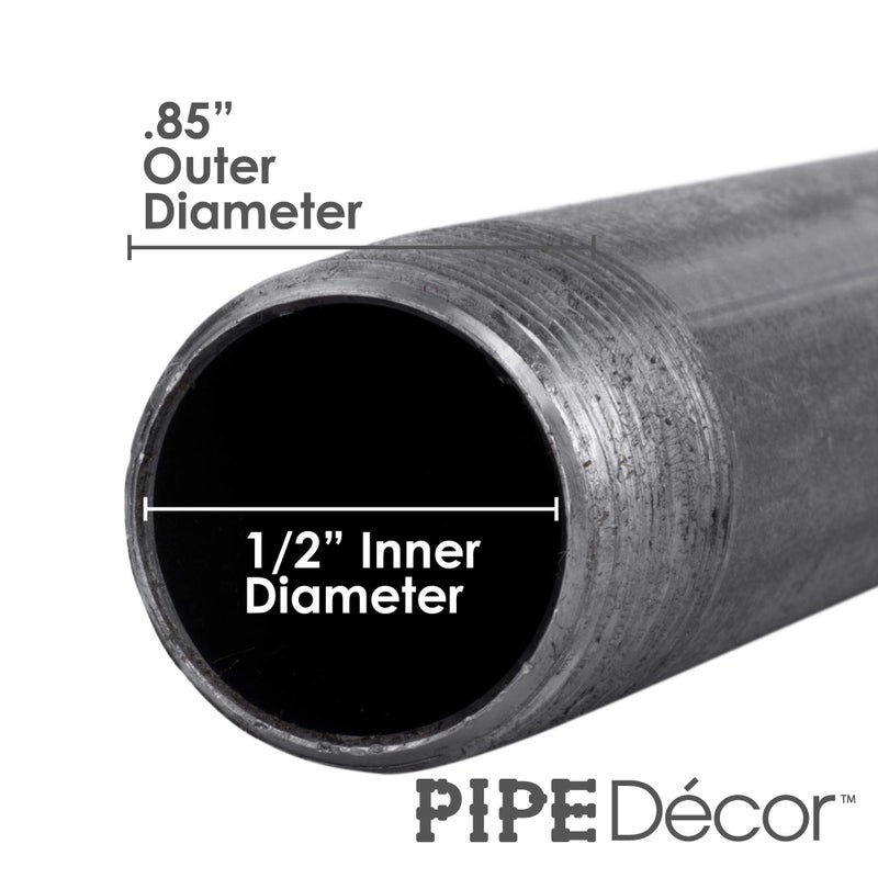 Pipe Decor 1/2" x 5" Malleable Cast Iron Pipe Nipple, Pre Cut Connectors, Industrial Steel Grey Fits Standard Half Inch Black Threaded Pipes Nipples and Fittings, Vintage DIY Furniture, 10 Pack - Image 3